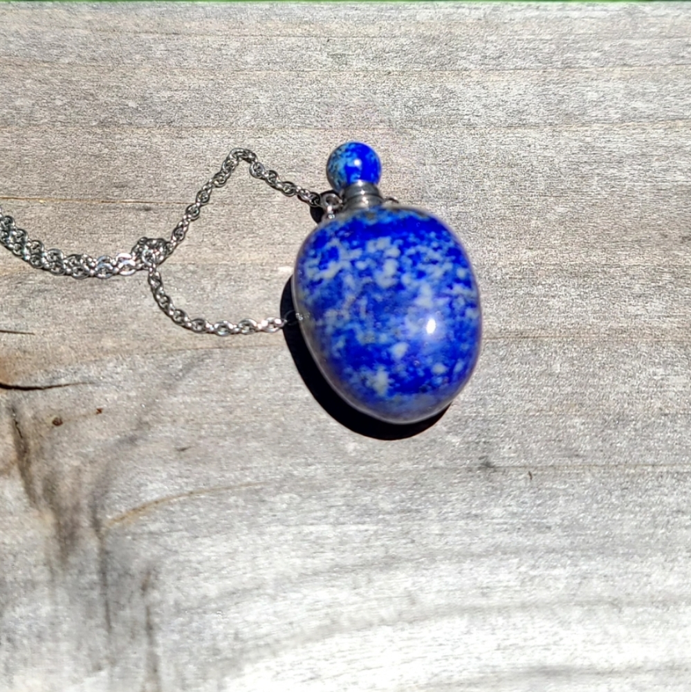 LARGE Blue Cobalt Lapis bottle pendant necklace - Picture 7 of 11